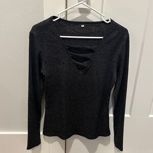 Women's Grey V-Neck Top